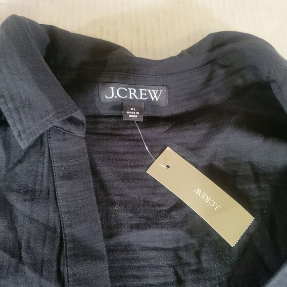 J.Crew Women Black Cotton Lightweight Collared V-Neck Tunic Top Shirt Size XL - Picture 6 of 8